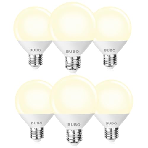 Image of BUBO Vanity Light Bulbs 60 Watt Equivalent, Globe Light Bulb Warm White 3000K, G25 Round Light Bulbs for Bathroom 800 Lumens, E26 Medium Base, 7W, Non-Dimmable, 6 Pack