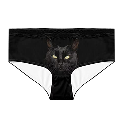 Belidome Damen-Unterwäsche, Slip, Unterhose, weich, atmungsaktiv, leicht, mit schwarzer Taille, schwarze katze, S