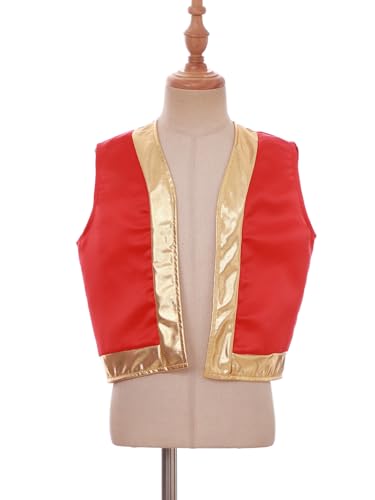 Boys Halloween Dress Up Vest Sleeveless Buttonless Jacket Metallic Trim Waistcoat3