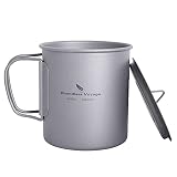 iBasingo 450ml Camping Becher Outdoor Tasse Titan Trinkbecher Mug mit Deckel & Klappgriff Ultraleichter Tee Kaffee Wasserbecher Picknick Kochgeschirr Ti3035D