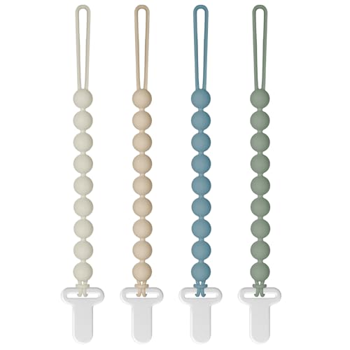 Image of Pacifier Clips Silicone, 4-Pack Pacifier Holder Clip with Stylish Round Design, 100% Food Grade Silicone, Safe Essentials for Newborns Baby Boys and Girls