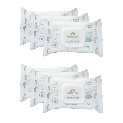 BABYLOU CARE | Lingettes à l'eau 6x72 sachets | Lingettes bébé douces & apaisantes | Convient dès la naissance | Adaptées aux peaux sensibles | 99,7% d'ingrédients d'origine naturelle | Made in France