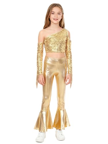 Combinaison evasé danse brillant métallique pour fille stretch