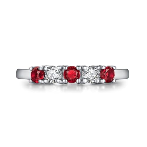 AILAAILA Five-Stone Stainless Steel July Birthstone Ruby Ring