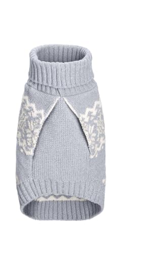Hunter Hundepullover BIRKA, Warmer Strickpullover für Hunde, weiches Chenille-Garn, mit Rollkragen & Norwegermuster, maschinenwaschbar bei 30°C, Farbe: graublau, Größe: 35