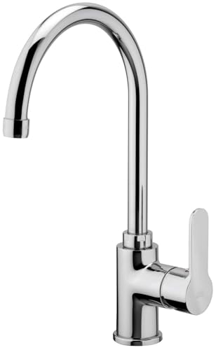 Paffoni Blu180 Rubinetto Miscelatore per Lavello Cucina a Bocca Alta a Ombrello, Ottone Cromato
