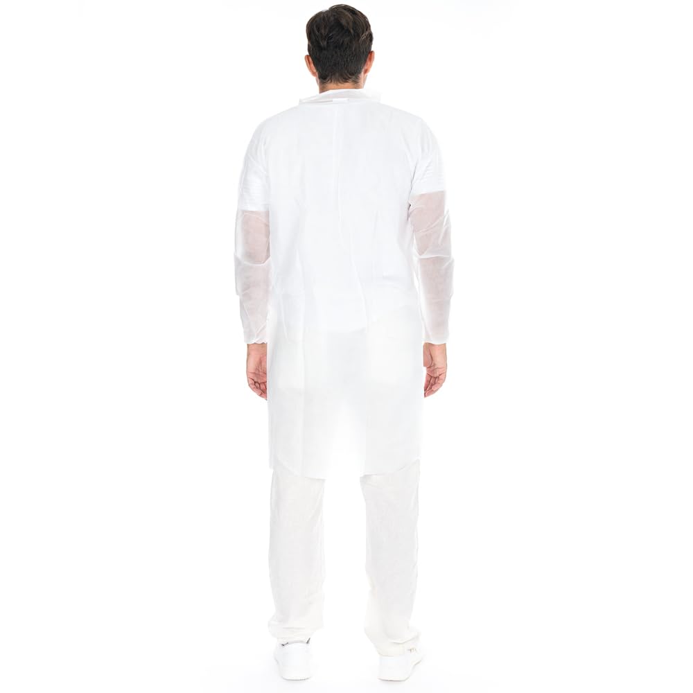 FRANZ MENSCH 50 Stück Hygostar Besucherkittel mit Reißverschluss, Stehkragen | PP, weiß, XXL, L: 110cm, Umfang: 140cm, Karton, Einwegkittel, Einwegkittel, Besucherkittel