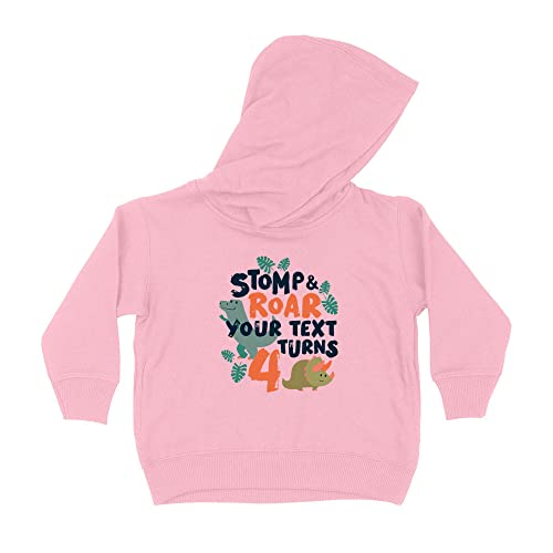 Stomp and Roar 4th Birthday Custom Name Personalized Kids Hoodie Sweatshirt Toddler 2T Light Pink