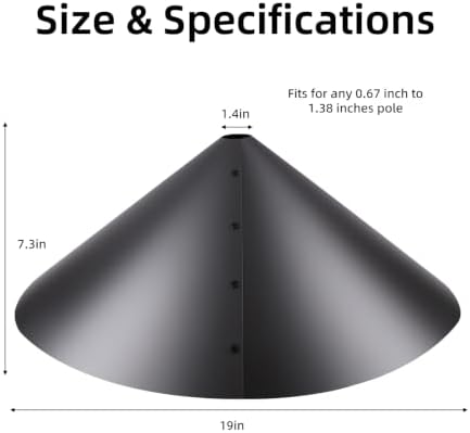 19 Inch Squirrel Baffle, Large Squirrel Proof Cone Guard Blocker, Outdoor Pole Mount Squirrel Deterrent for Bird Feeder Pole & Bird House, Wild Bird Feeder Accessories - 3