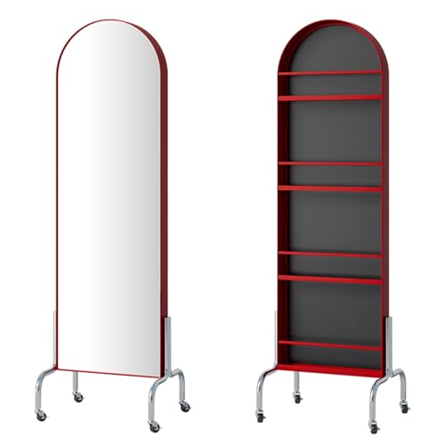 JYHUHGRG Espejo de Cuerpo Entero, revistero Giratorio de 360° con 4 Niveles de Almacenamiento y Rueda bloqueable para el hogar y la Oficina, 19,7 x 15,7 x 59 Pulgadas