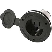 Battery Tender Marine AC - Black Plug Power Port Receptacle - AC Power Flanged Port Inlet Plug - High Grade AC Electrical Connection Adapter with Cap Cover for Boats - 024-0004-BK