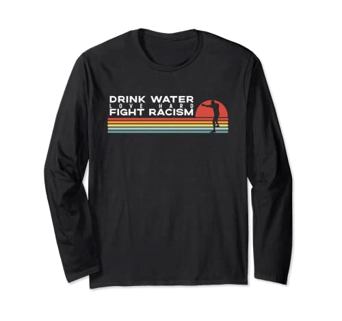 Drink Water Love Hard Fight Racism Vintage Sunset Boxing Regali Mostra il supporto dell'uguaglianza.