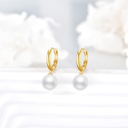Gold Pearl Hoop Earrings Fine Gold Classical Freshwater Pearl Drop Earrings Love Heart Jewelry Gifts for Women3