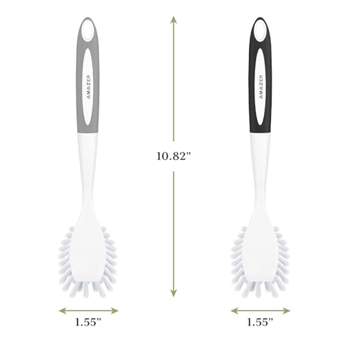 Image of Amazer Dish Brush, 2 Pack Dish Scrubber with Handle, Kitchen Dishes Brushes, Scrub Brush with Stiff Bristles for Cleaning, Sink, Pots, Pans