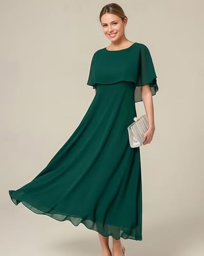 Mother of The Bride Dresses Tea Length for Women Wedding with Sleeves Chiffon Formal Dress4