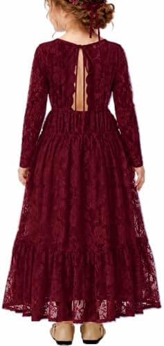 ALLOVIN Kleinkinder & Mädchen Oster Langarm Spitzen Blumenmädchen Kleid für Hochzeit Taufe Erstkommunion Maxi Boho A-Linie 3-12 Jahre