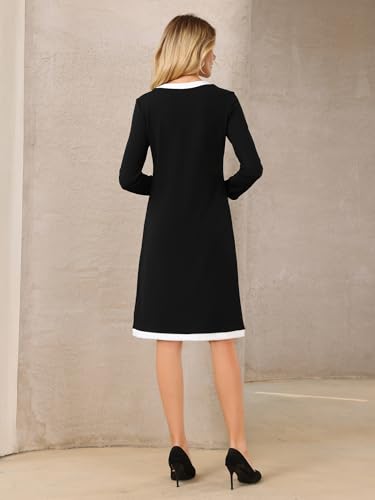 Women's Elegant A-Line Dress Contrast Color V Neck Long Sleeve 2025 Trendy Work Dresses4