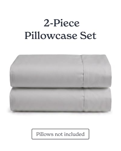 Image of Beckham Hotel Collection King Pillow Cases Set of 2, Cool Touch Sateen Pillowcases, 500TC Cotton, Silky Smooth & Soft, Open End, Light Gray