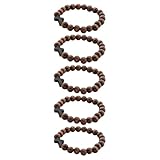 Healvian 5 Stück Christliches Holzperlen Stretcharmband mit Kreuzanhänger Handgefertigtes Gebetsarmband für Damen und Herren Leichtes Braunes Katholisches Schmuckset für Weihnachten