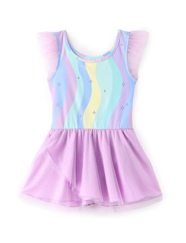 Image of Disney Frozen Elsa Princess Stitch Minnie Girls Ballet Leotards Ruffle Sleeve Shiny Leotard Dance Dress Ballerina Outfit 2-9Y