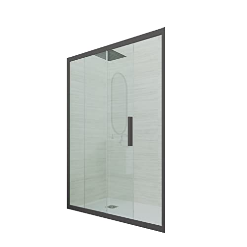 Puerta de ducha deslizante en nicho 110 CM de PVC Antracita H 200 Vidrio Transparente mod. Deco