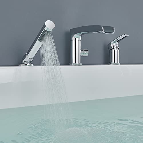 Grifo de bañera Wowkk Waterfall Roman con acabado cromado y montaje en cubierta, incluye ducha de mano miniatura 6
