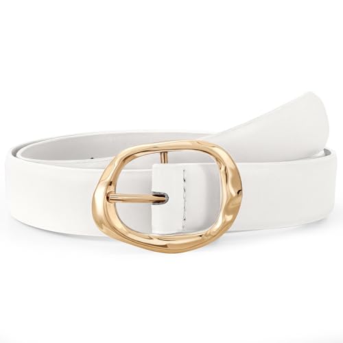 JASGOOD Women Leather Belt for Jeans Pants Ladies Casual Waist Belt Fashion Women Belt with Gold Buckle