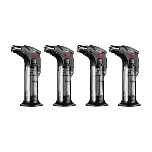 Image of Blow Torch Lighter, 4 Count | Jet Flame Kitchen Torch, Windproof Refillable Butane Gas, For BBQ, Cooking, Stove, Soldering, Candle, Resin Art, Camping