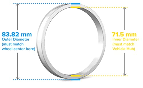 Image of STANCEMAGIC Hubcentric Rings (Pack of 4) - 71.5mm ID to 83.82mm OD - Silver Aluminum Hubrings - Fits on 71.5mm Hubs and 83.82mm Bore Wheels - Compatible with Jeep Dodge Chrysler Vehicles