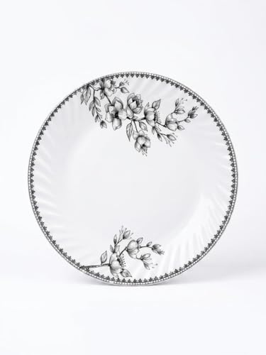 Image of Melvio By Malti 2 Pcs Dinner Plate Set for Dining & Serving | Premium Melamine Full Plates with Elegant Floral Design | Microwave & Dishwasher Safe Plates for Lunch, Dinner, Roti | White, 11 Inch