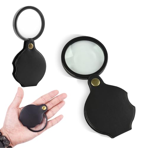 CATOR Lot de 2 mini loupes 10x Loupe de poche,En verre,Petite loupe portable,Pliable,Pour la lecture,les livres, les journaux, les cartes, les bijoux,la...