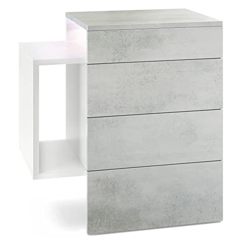 Vladon Cómoda Pino V1, Mesilla De Noche Con 2 Cajones Y 1 Compartimento Abierto Blanco Mate Blanco De Alto Brillo Con Iluminacion Led Rvb 56 X 67 5 X 36 Cm