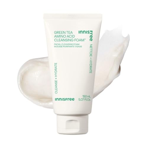 INNISFREE Green Tea Amino Acid Cleansing Foam, Gentle Korean Face Wash, Comfortable without Irritation, Removes Makeup, Sebum & dirt effectively, for clean, soothed and smooth skin, 150ml