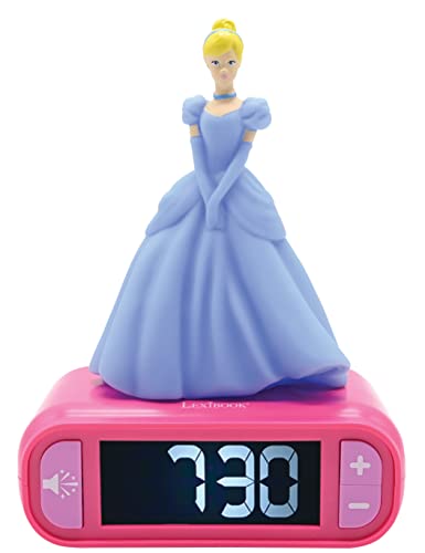 LEXIBOOK, Disney Princess, Cinderella Nightlight alarm clock, Sounds and Melodies, LCD Backlit screen, Luminous, Snooze, Pink, RL800DP