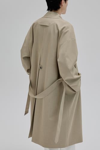 Image of Mens Oversized Long Trench Coat Double Breasted Lapel Windproof Overcoat With Belt