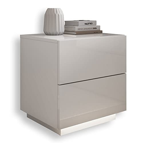 lukmebel Nachttisch LINA LUX LED Beleuchtung Nachtkommode Nachtschrank Weiß Hochglanz Cover