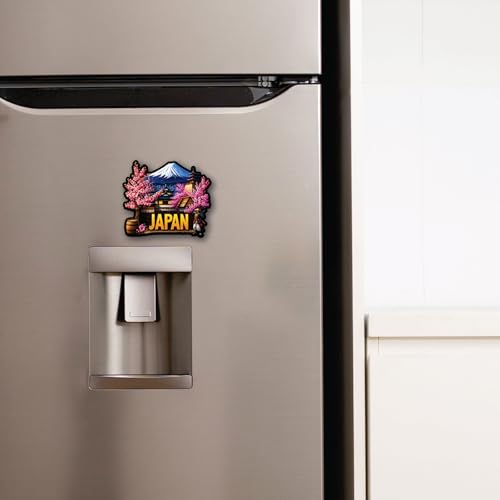 Image of CVANU Japan Country Landmark Theme 2pcs MDF Fridge Magnet - Wooden Travel Souvenir Refrigerator Decorative Collectible Magnet