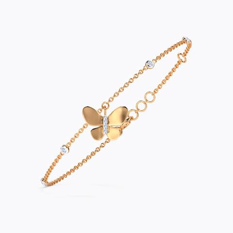 Image of CaratLane 18 Kt Rose Gold Elsa Diamond Butterfly Charm Bracelet for Women