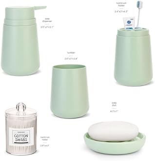 IMAVO Bathroom Accessories Set 4-Piece, Toothbrush Holder, Toothbrush Cup, Soap Dispenser, Soap Dish, Decorative Bathroom Accessories Set Set (Green)