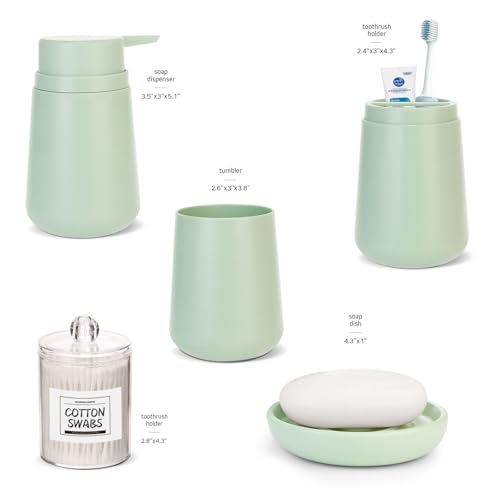 IMAVO Bathroom Accessories Set 4-Piece, Toothbrush Holder, Toothbrush Cup, Soap Dispenser, Soap Dish, Decorative Bathroom Accessories Set Set (Green)