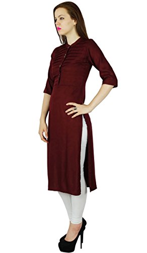 Bimba Women Rayon Custom Kurta Kurti Short Sleeve Summer Tunic Long Top Blouse Indian Clothing Maroon #TOP6