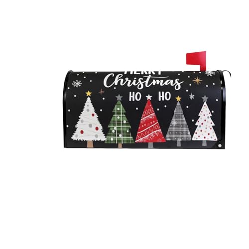 Image of Christmas Tree Black Magnetic Mailbox Covers Winter Snowflake Xmas Santa Claus Mailbox Cover Over Size Full Magnet Garden Yard Porch Mail Boxes Cover Holiday Decorations 25 inch L x 21 inch W