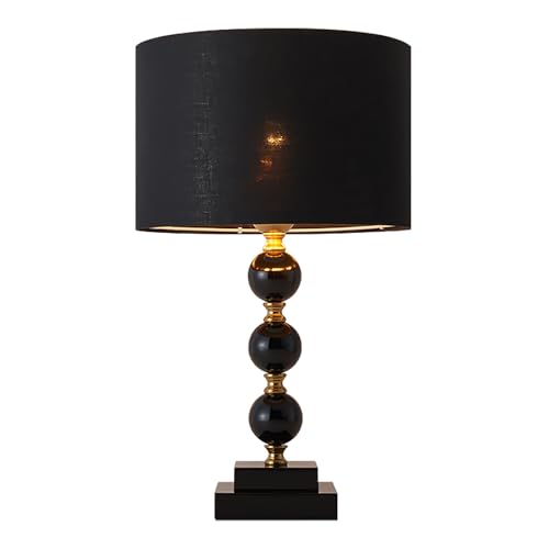 AuroraSpher Modern Black Gold Shiny Table Lamp for Bedroom Farmhouse Bedside Lamp for Nightstand Decorative Desk Lamp for Livng Room Home Office with Linen Shade [LED Bulb Included]