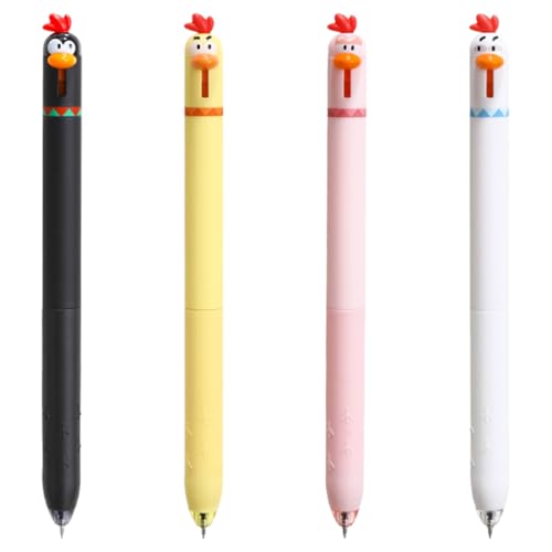 ARYIMYDP Lot de 4 Stylos à Bille Mignons en Forme de Poussin, Stylo Automatique avec Design Animalier Adorable, Ergonomique pour l'École et le Bureau, Avec Boîte de Rangement, Idée Cadeau Amusante