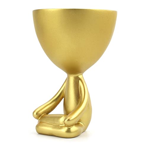 Image of AUGEN Polyresin Meditating Cup Flower Pot Vase Gold Stand Statue Showpiece for Home Decor Decoration and Gifting (6719-C1, 14.5cm)