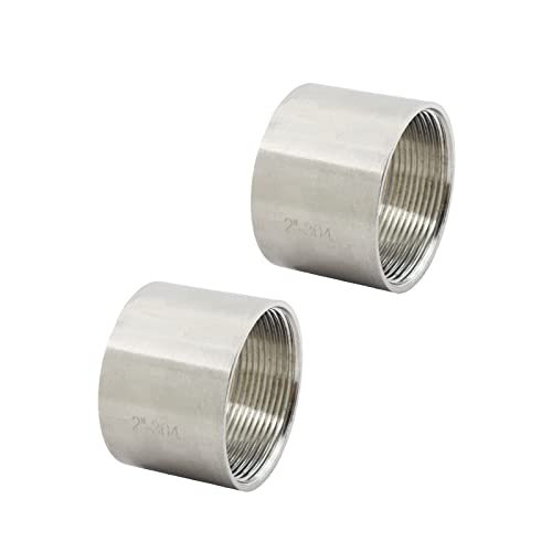 304 Stainless Steel Pipe Coupling Fitting, Pack of 2 Cast Pipe Fittings, TTZEZE Female Thread Pipe Coupler Connector Adapter Polished (2''Female x 2''Female)