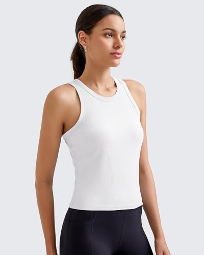Image of G4Free Workout Tank Tops for Women Slim Fitted Racerback Ribbed Athletic Gym Yoga Tanks Summer Casual