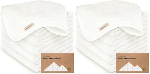 Image of Baby Washcloths - Soft Absorbent Viscose from Bamboo Wash Cloths for Babies, Kids, Toddlers, Infant, Newborn Bath Towels, Gentle on Sensitive Skin, 10x10 Reusable Face Towels (White) (Pack of 12)