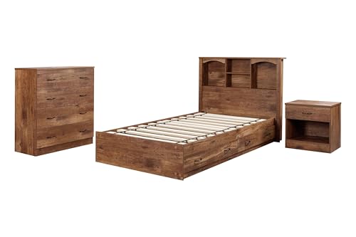 OS Home and Office Furniture Twin Sized Bookcase Headboard Platform Bed in Oak