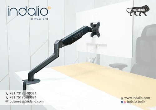 Image of Gas Spring Single Monitor Arm Desk Mount for 13-32 Inch LED /LCD Screens, Fully Adjustable Heavy Duty Monitor Stand, VESA 75x75 100x100, C-Clamp and Grommet Base, Made in India, 2-Year Warranty